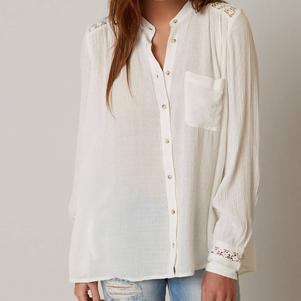Free People ‘The Best Shirt’ Button Front Blouse Embroidered Women’s XS White
